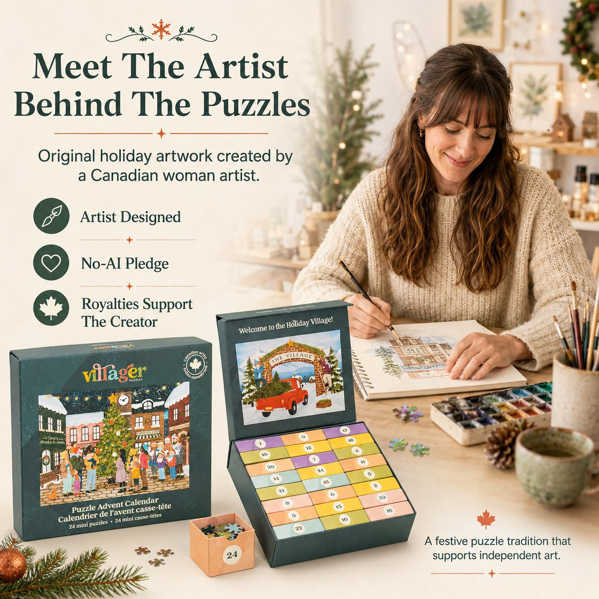 🧩 24 Days of Cozy Christmas Puzzles – 24 Artist-Designed Mini Jigsaws 🎄✨