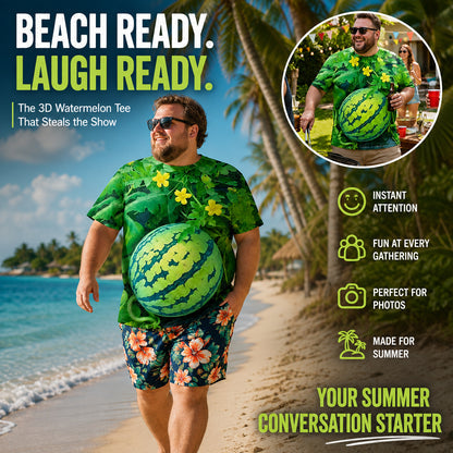 🍉Funny 3D Watermelon Belly T-Shirt – Summer Novelty Graphic Tee