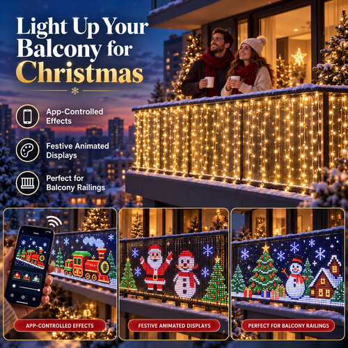 🎄 PixelGlow Curtain™ | App-Controlled RGB Christmas Lights – 2m × 2m ✨