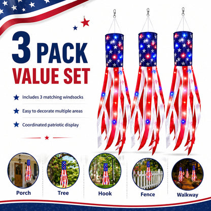 🔥2 Packs 50" Patriotic LED Windsocks American Flag Decor with Lights