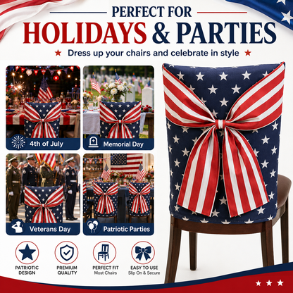 🎆 American Flag Chair Covers with Patriotic Bow for Independence Day Decor