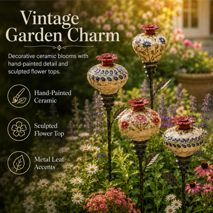 🌺Vintage Ceramic Hummingbird Feeder – Decorative Flower Garden Stake