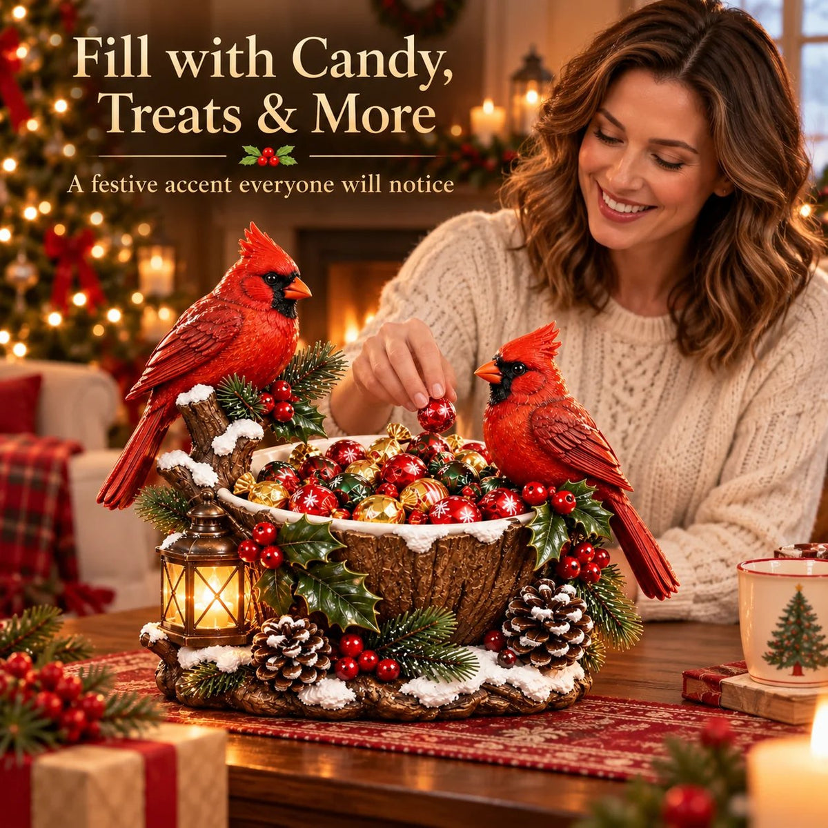 🔥Hot Sale 49% OFF❤️ 🎄 Cardinal Glow Treat Bowl | A Cozy Christmas Candy Centerpiece ❤️