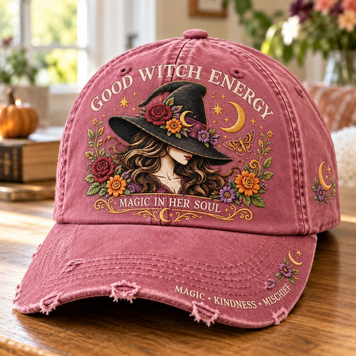 🔥 LAST DAY 50% OFF – 🔮 Good Witch Energy Embroidered Floral Cap | 100% Cotton