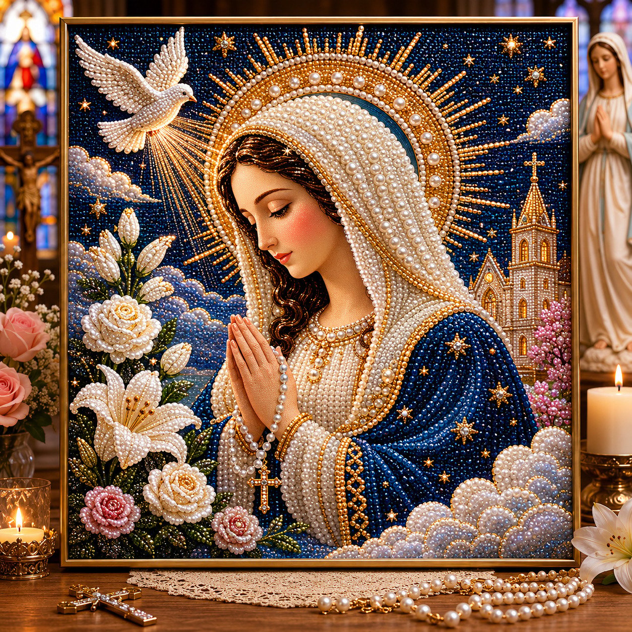 🙏New Arrivals 49% OFF-2026 Divine Pearl Bead Virgin Mary Icon – A Peaceful DIY Faith Art Gift ✨