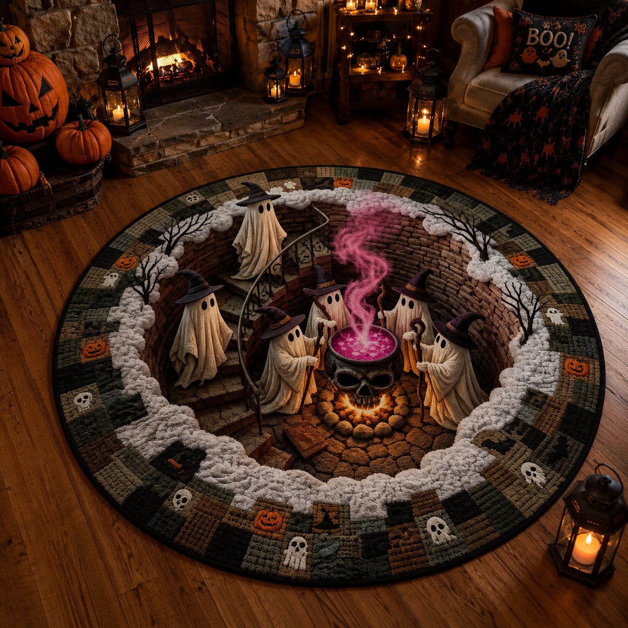 🕸️ Every Step Leads Somewhere Spooky –Haunted Stairway 3D Illusion Round Area Rug👻