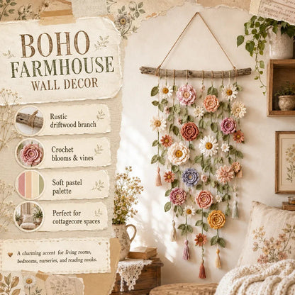 🌼🌿 Boho Crochet Floral Wall Hanging for Cozy Home Decor