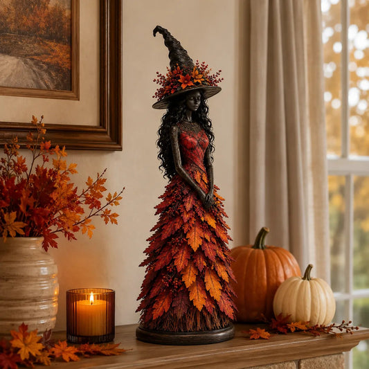 🍂🍁 Mystical Autumn Witch Statue for Fall & Halloween Decor