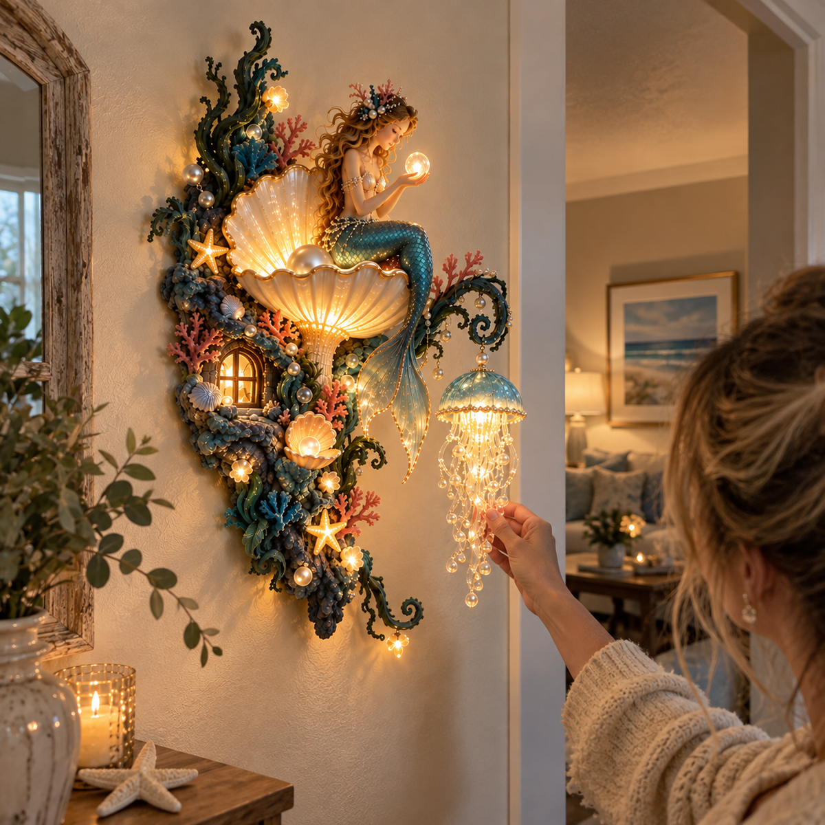 ✨ Mermaid Pearl Glow Wall Light | Ocean Inspired Coastal Decor 🧜‍♀️🐚