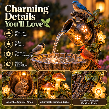 🐦🐿️✨Solar  Woodland Friends Lighted Fountain – Enchanted Garden Decor