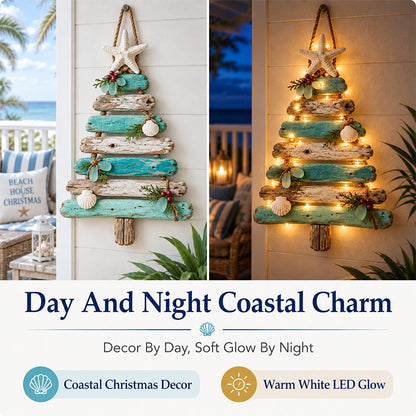 🌊🎄 Christmas by the Shore – Starfish & Sea Glass Holiday Wall Tree ✨
