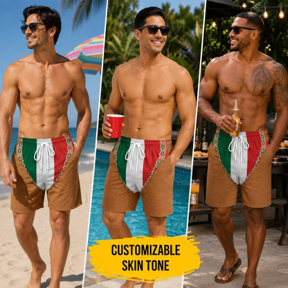 🏖️🌊🇲🇽🇺🇸 Custom Flag Print Stretch Men's Beach Swim Shorts