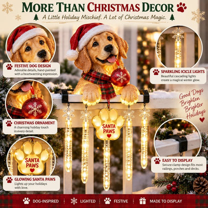🐾 Santa Paws Christmas Porch Glow – Lighted Dog Railing Decor 🎄✨
