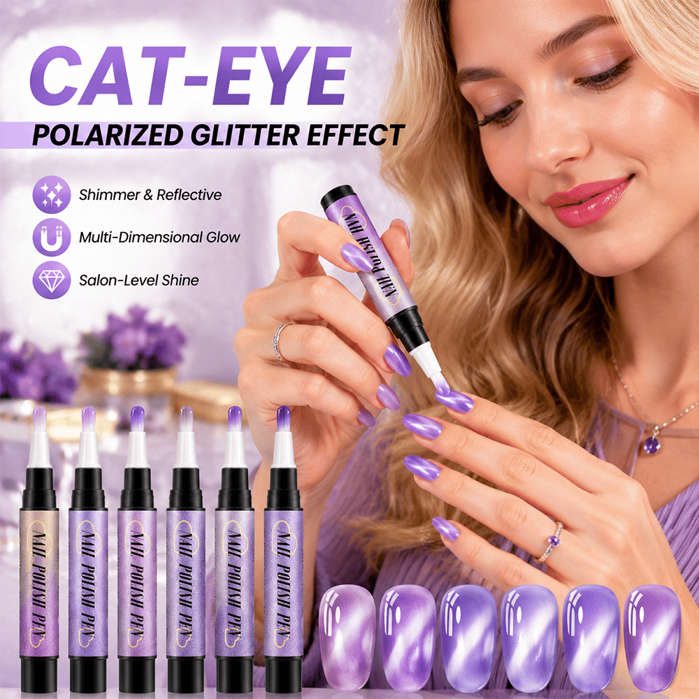 💅 6PCS One-Step 3-in-1 Cat Eye Nail Gel Pen Set for DIY Manicures