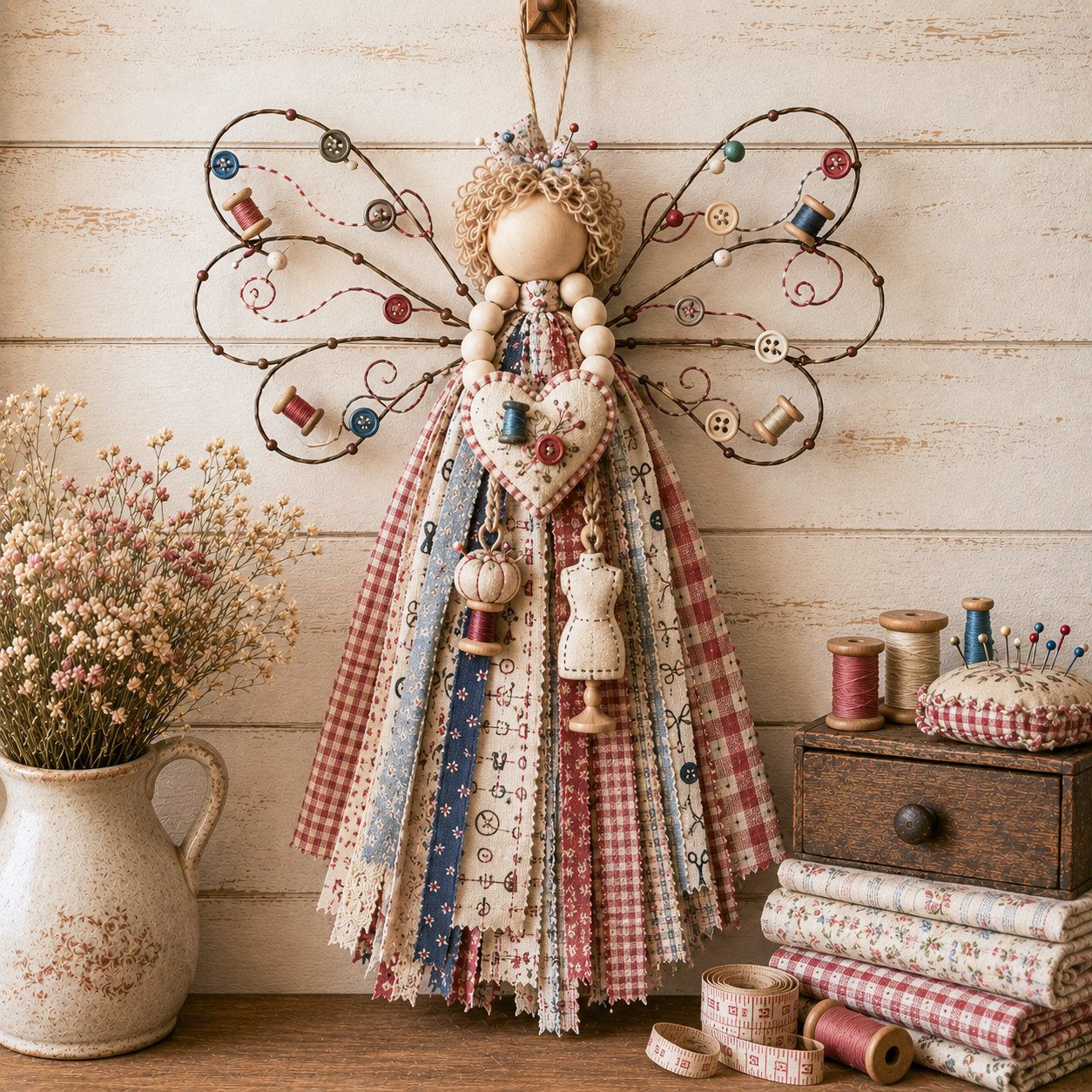🪽 Vintage Wire‑Wing Angel Fabric DIY Craft Kit