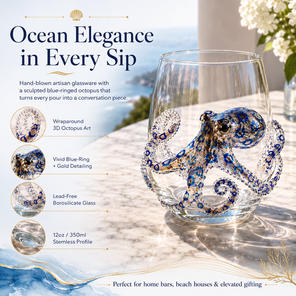 🔥Last Day 49% OFF🌊Handcrafted Blue Ringed Octopus Art Glass Cup