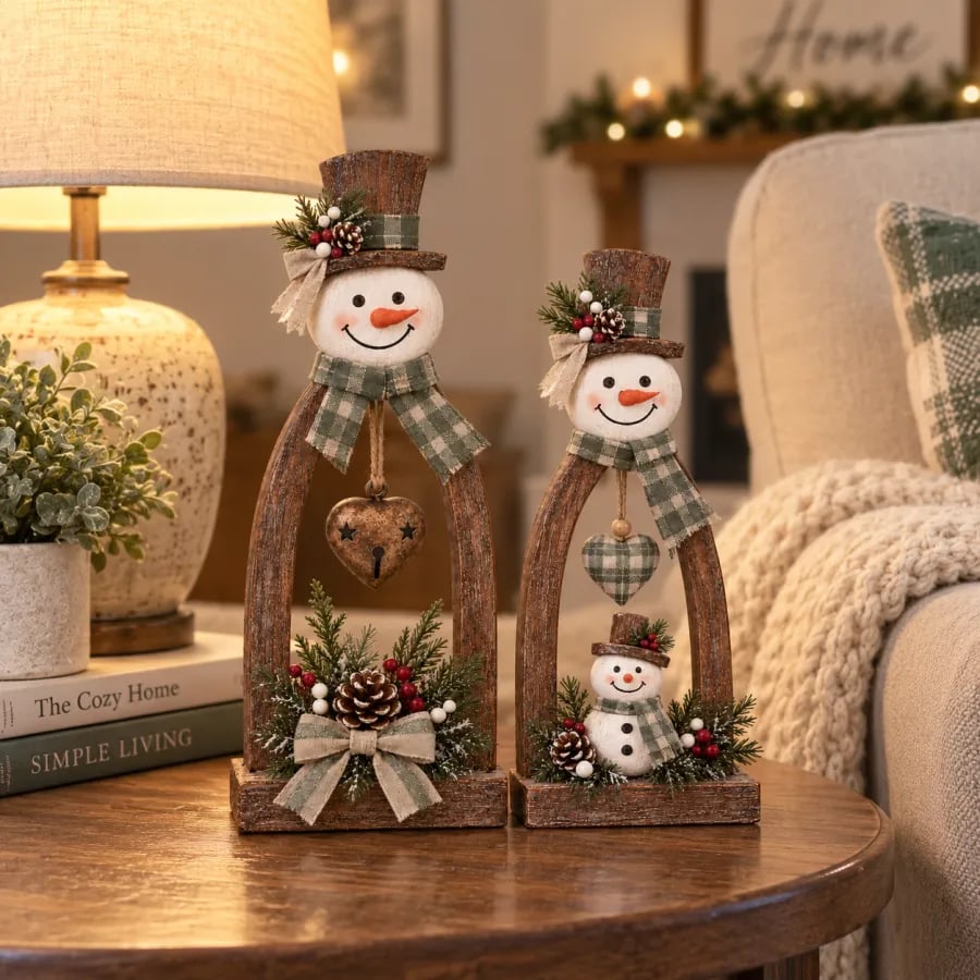 🤎☃️Rustic Vintage Snowman Tabletop Decor Set