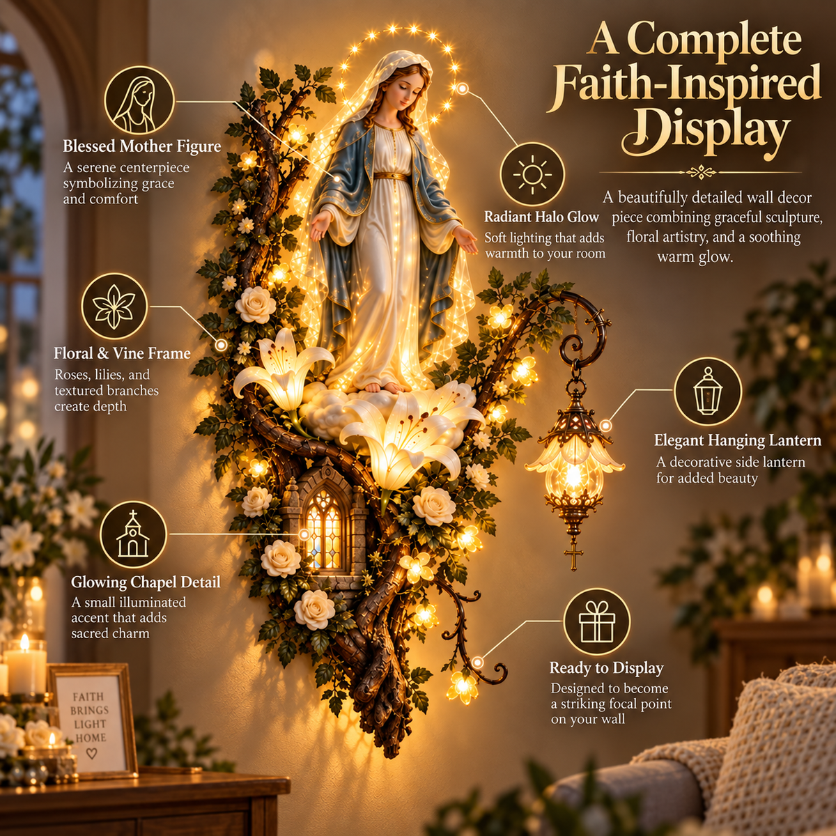 🙏✨ Blessed Mother Wall Light – A Warm Glow of Faith & Grace