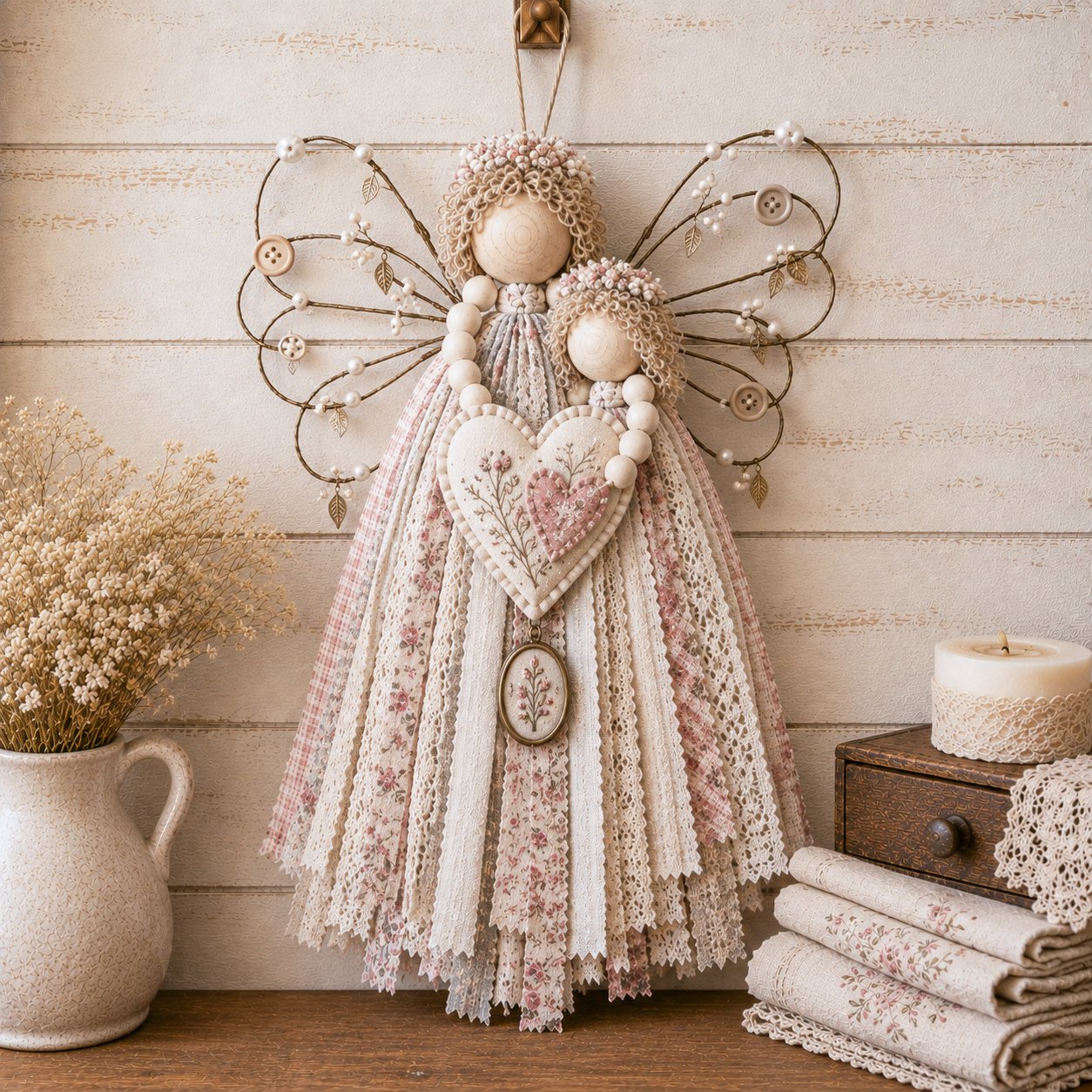 🪽 Vintage Wire‑Wing Angel Fabric DIY Craft Kit