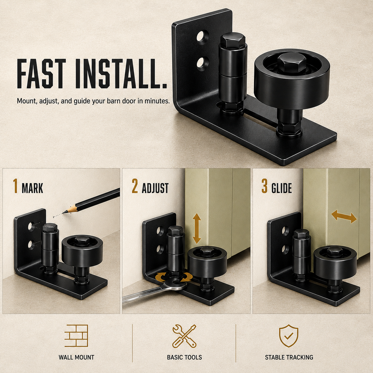 🔧 Adjustable Heavy-Duty Barn Door Floor Guide – Wall Mount Sliding Door Bottom Roller