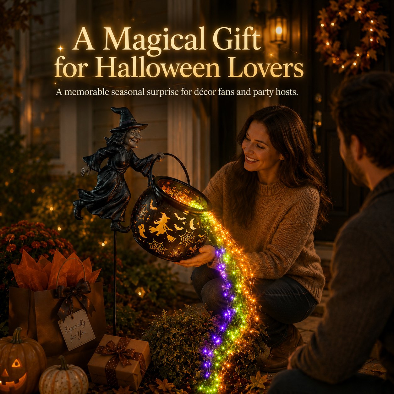 🧙🎃 Halloween Flying Witch Cauldron Garden Stake Light