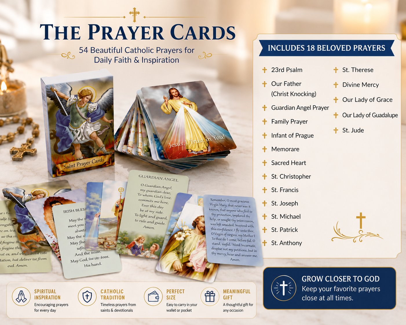 ✝️ Genuine Leather Prayer Card Holder – Pocket Holy Card Organizer with Snap Closure 🙏✨