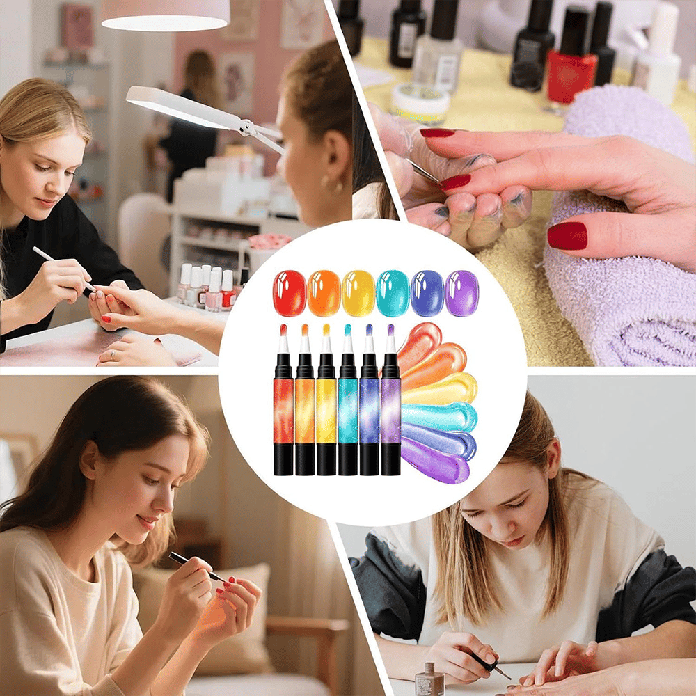 💅 6PCS One-Step 3-in-1 Cat Eye Nail Gel Pen Set for DIY Manicures