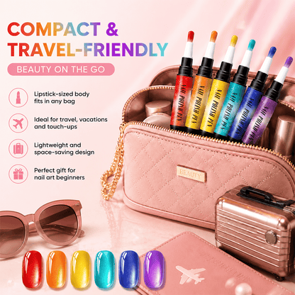 💅 6PCS One-Step 3-in-1 Cat Eye Nail Gel Pen Set for DIY Manicures