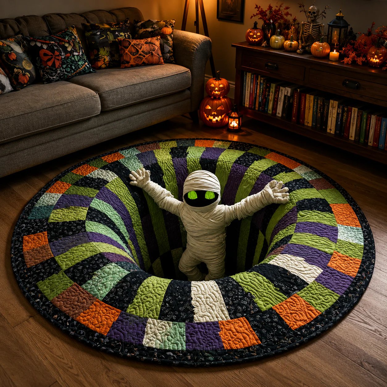 🕸️ Every Step Leads Somewhere Spooky –Haunted Stairway 3D Illusion Round Area Rug👻