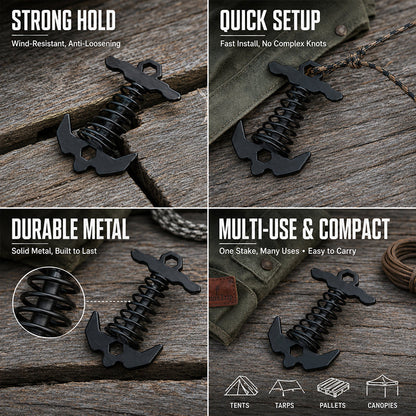 🏕️ Spring-Loaded Fishbone Tent Peg – Windproof Ground Anchor