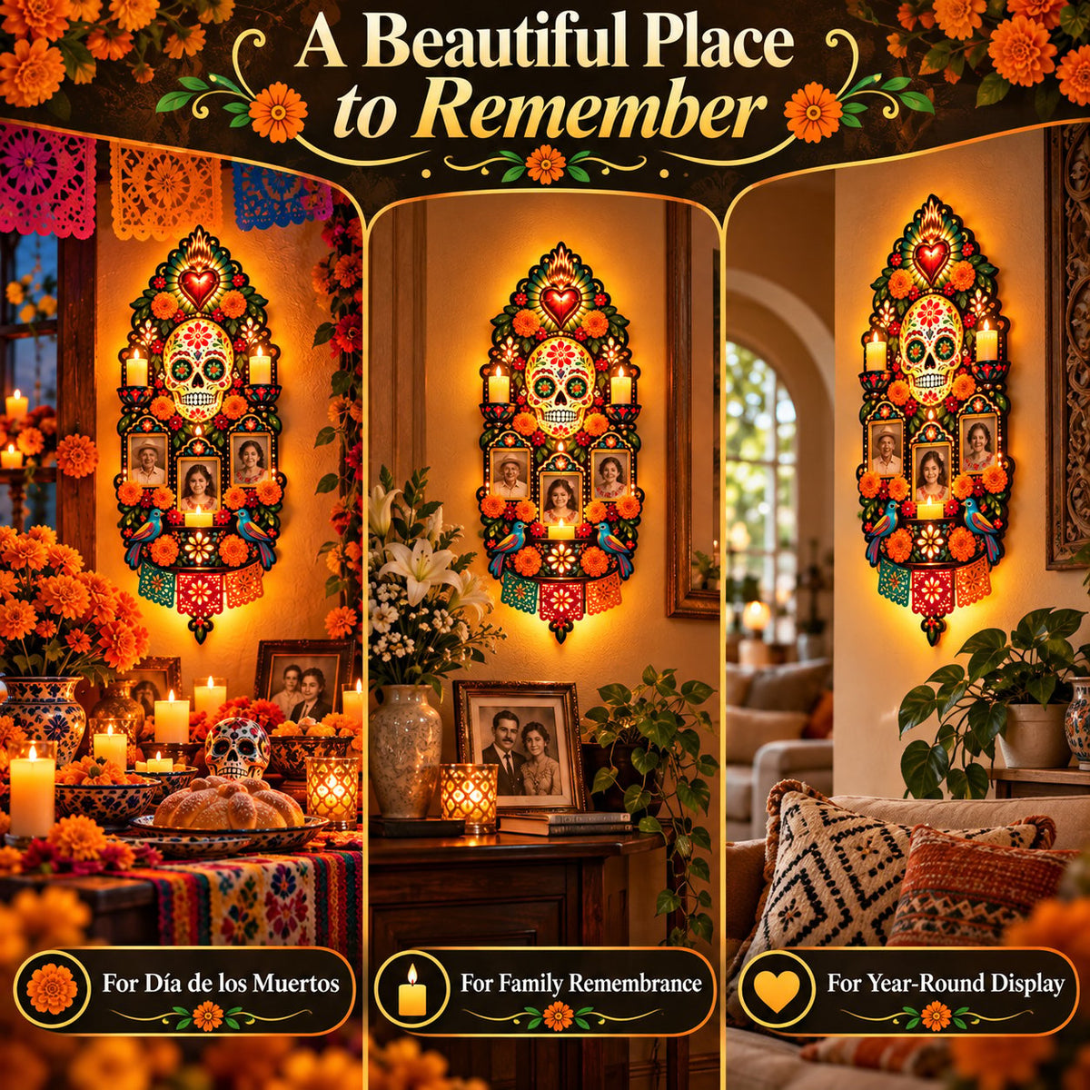 🕯️💀 Día de los Muertos Memorial Wall Light – Forever in Our Hearts, Always in the Glow ❤️