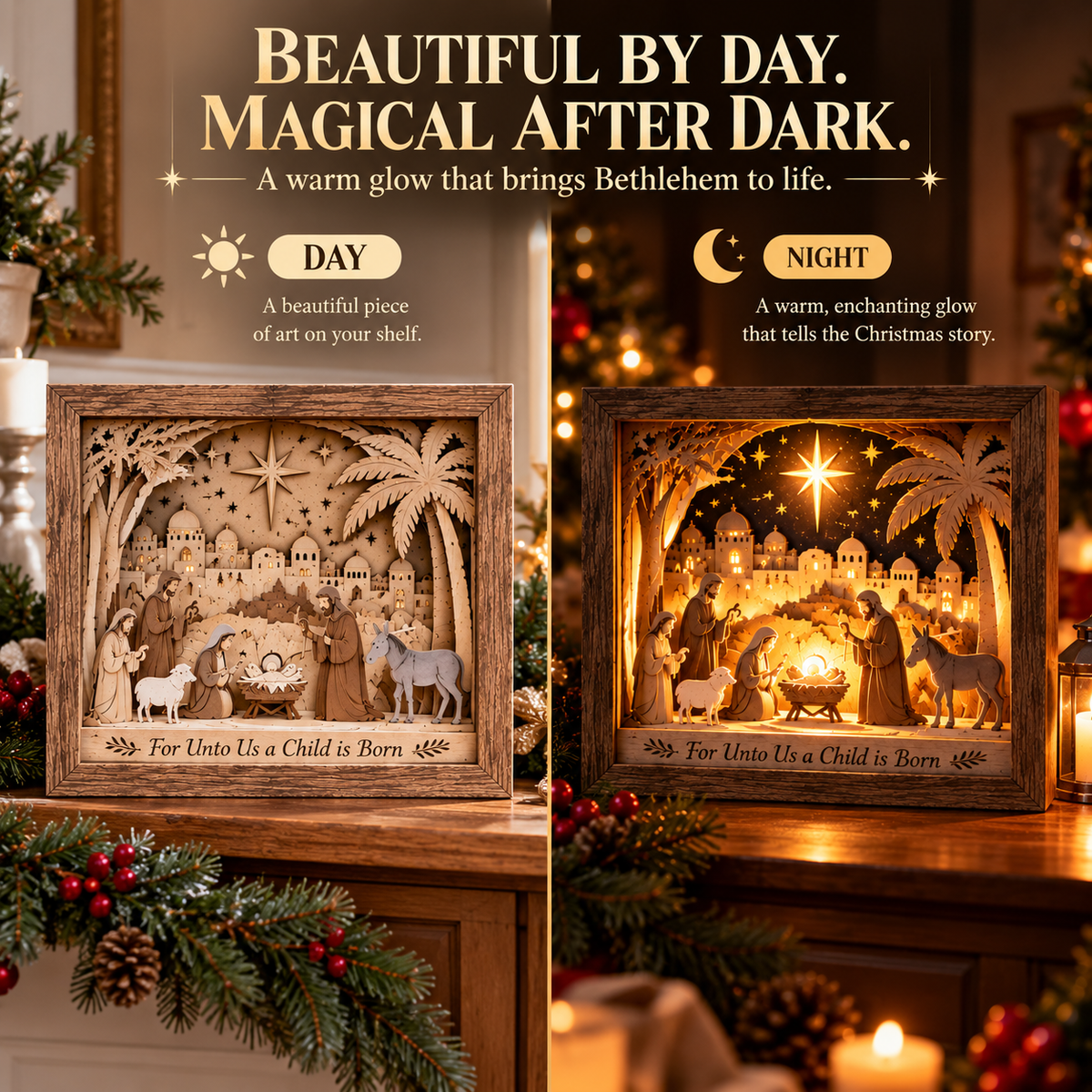 ⭐ Bethlehem Light-Up Nativity Shadow Box DIY Kit – Layered Wooden Christmas Craft