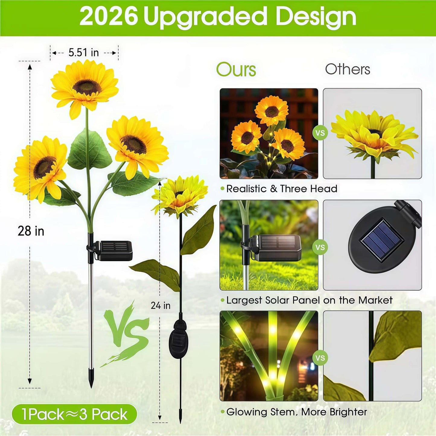 🌻 Solar Powered Sunflower Garden Lights – 2 Pack