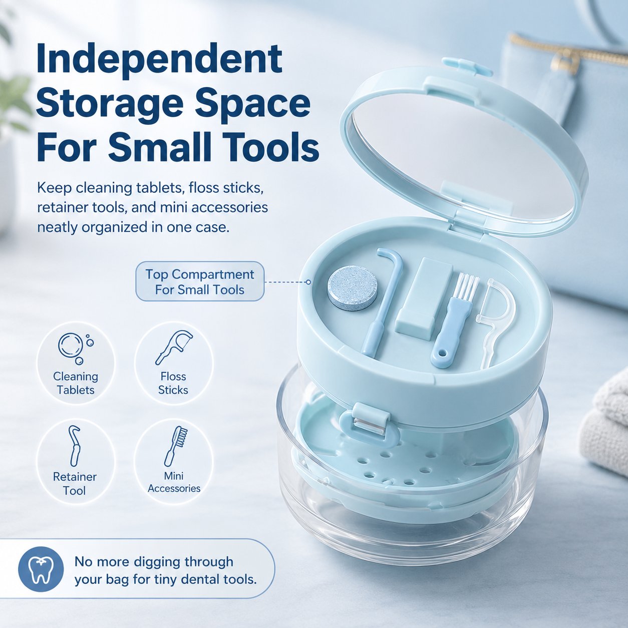 🦷✨3-in-1 Retainer & Denture Cleaning Case- Clean, Soak & Store Your Dental Appliances In One Compact Case