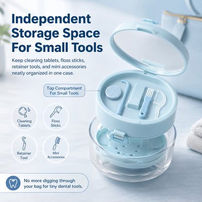 🦷✨3-in-1 Retainer & Denture Cleaning Case- Clean, Soak & Store Your Dental Appliances In One Compact Case