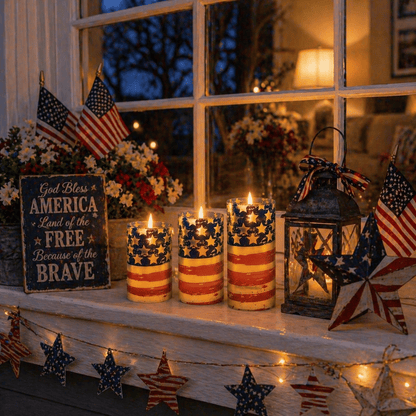 Patriotic LED Flameless Candles 3 Pack with Remote Timer 4th of July