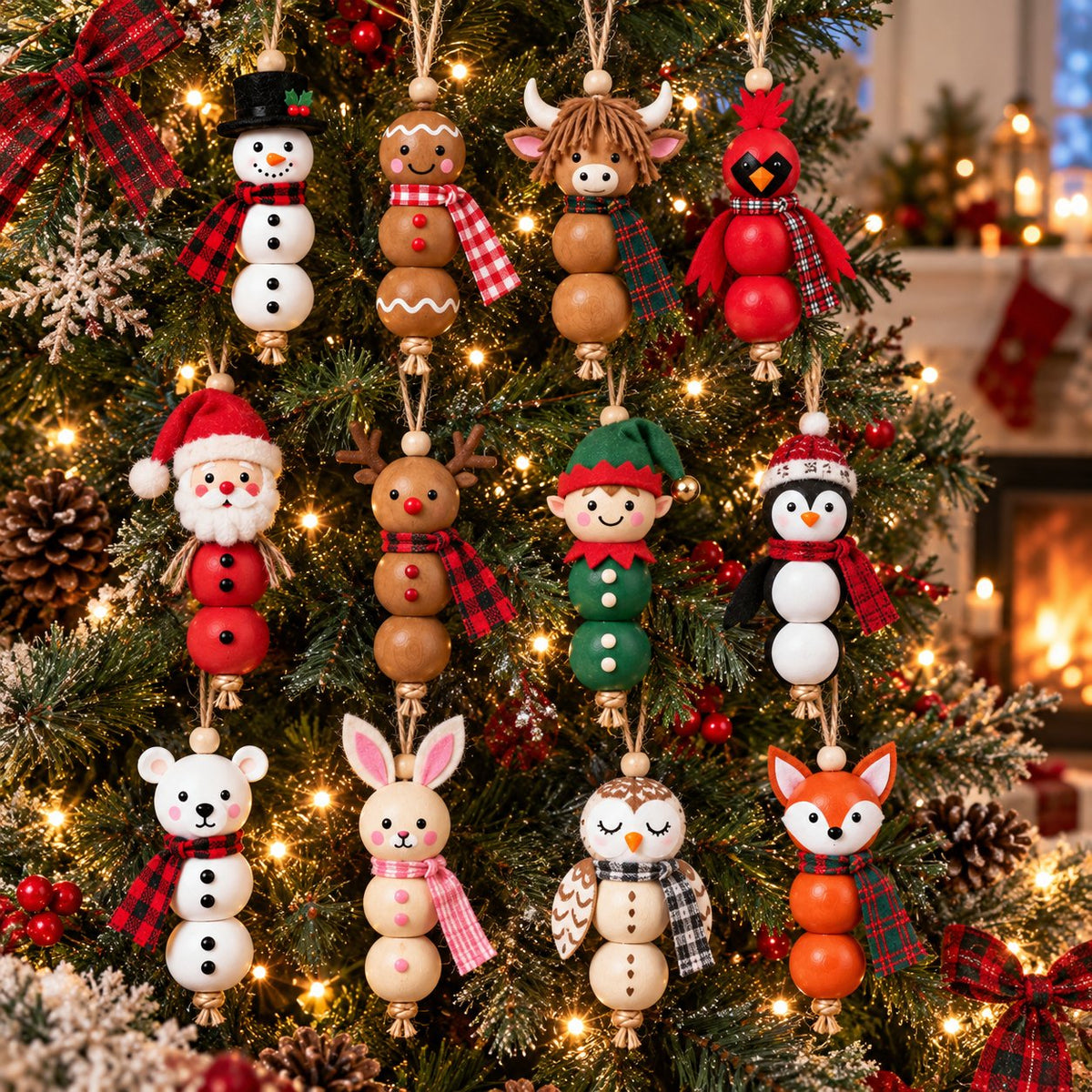 🎄 Create 4 Christmas Keepsakes – Wooden Bead Ornament Kit ✨