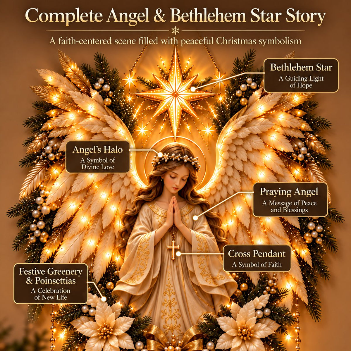 ✨👼 Illuminated Praying Angel Christmas Wreath – A Heavenly Holiday Welcome 🎄🙏