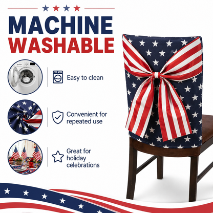 🎆 American Flag Chair Covers with Patriotic Bow for Independence Day Decor
