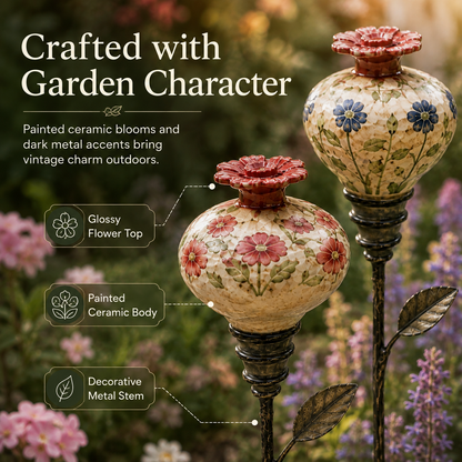 🌺Vintage Ceramic Hummingbird Feeder – Decorative Flower Garden Stake