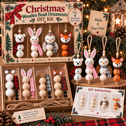 🎄 Create 4 Christmas Keepsakes – Wooden Bead Ornament Kit ✨