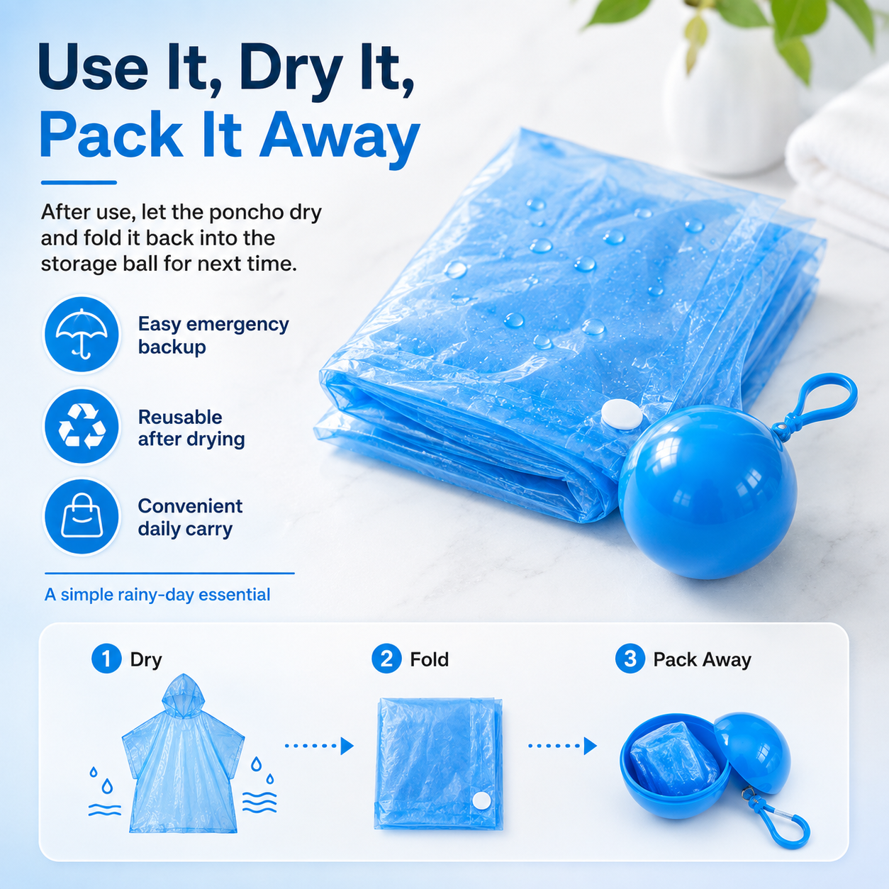 BUY 1 GET 1 FREE🔥Pocket-Size Rain Poncho with Clip-On Storage Ball