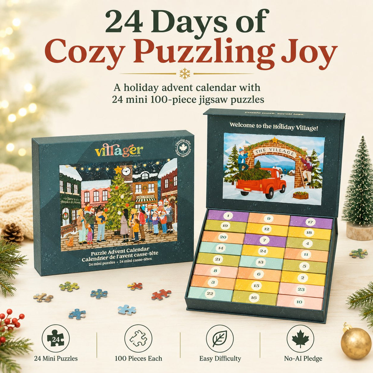 🧩 24 Days of Cozy Christmas Puzzles – 24 Artist-Designed Mini Jigsaws 🎄✨