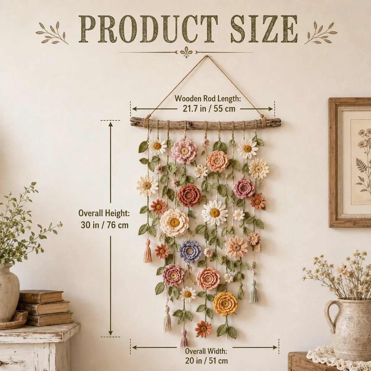 🌼🌿 Boho Crochet Floral Wall Hanging for Cozy Home Decor