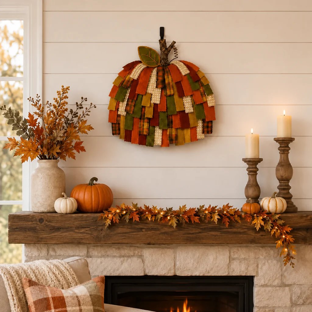 🎃Handmade Patchwork Pumpkin Door Hanger for Fall & Thanksgiving Decor🍂