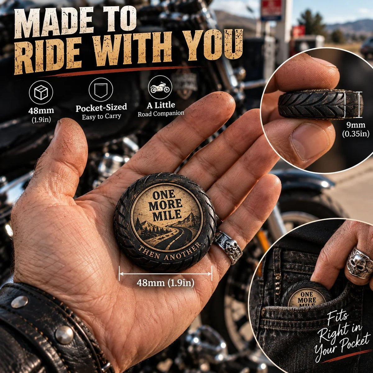 🏍️ 🛞 One More Mile Rider Pocket Hug – Ride Safe, Come Home Keepsake