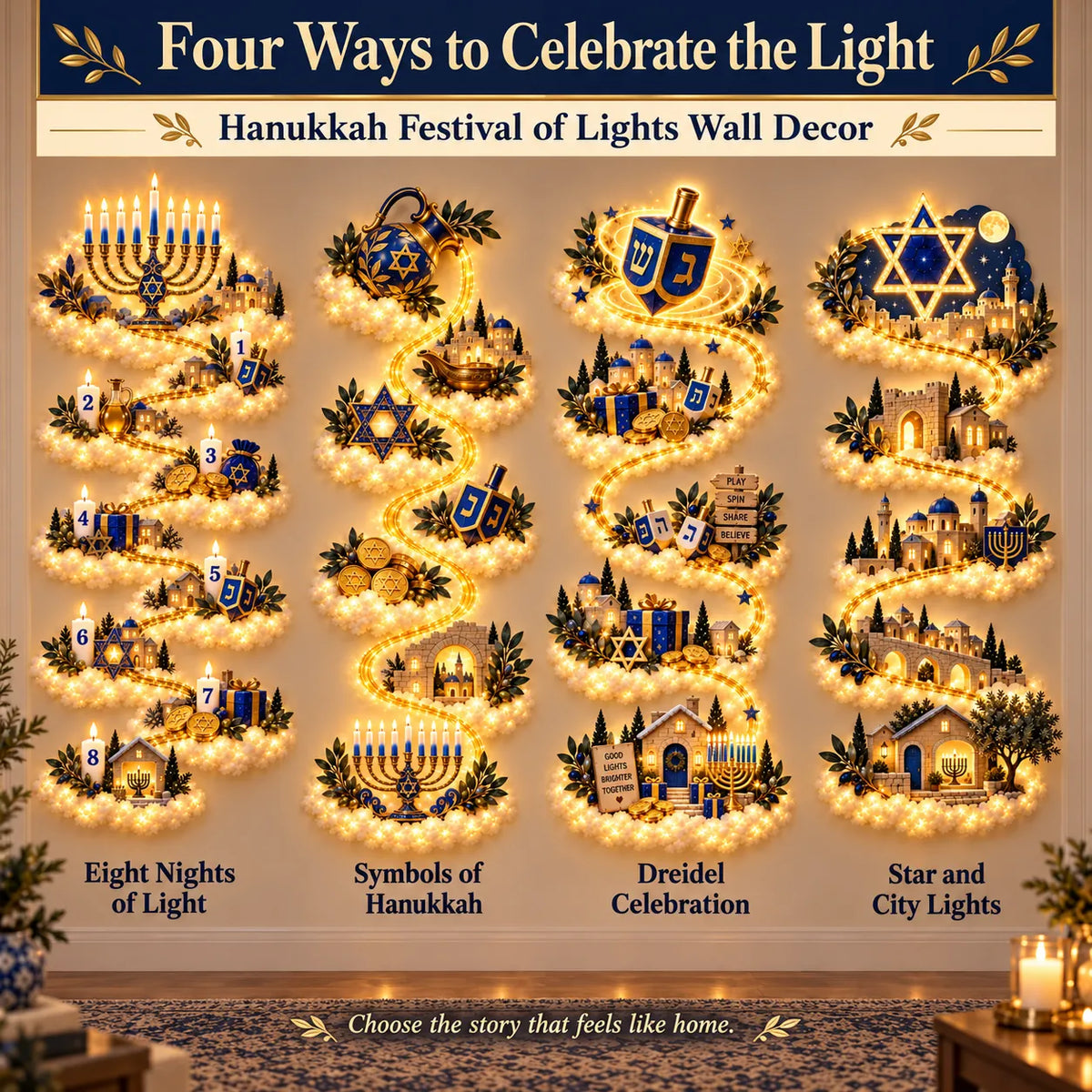 🕎 Eight Nights Aglow | Hanukkah Wall Light Collection ✨