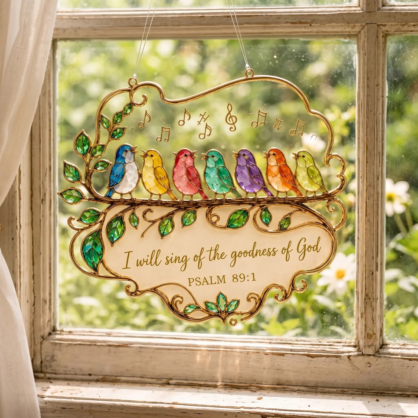 🎵🕊️✨ Psalm 89:1 Songbird Stained Glass Window Suncatcher