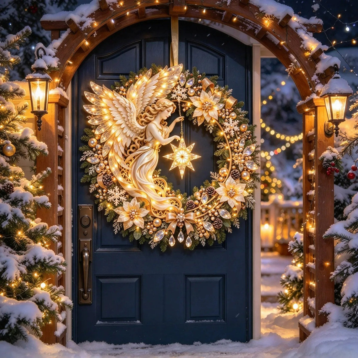 🌟👼 Angelic Radiance Wreath – Illuminated Christmas Shooting Star Decor