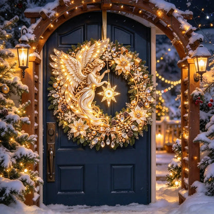 🌟👼 Angelic Radiance Wreath – Illuminated Christmas Shooting Star Decor